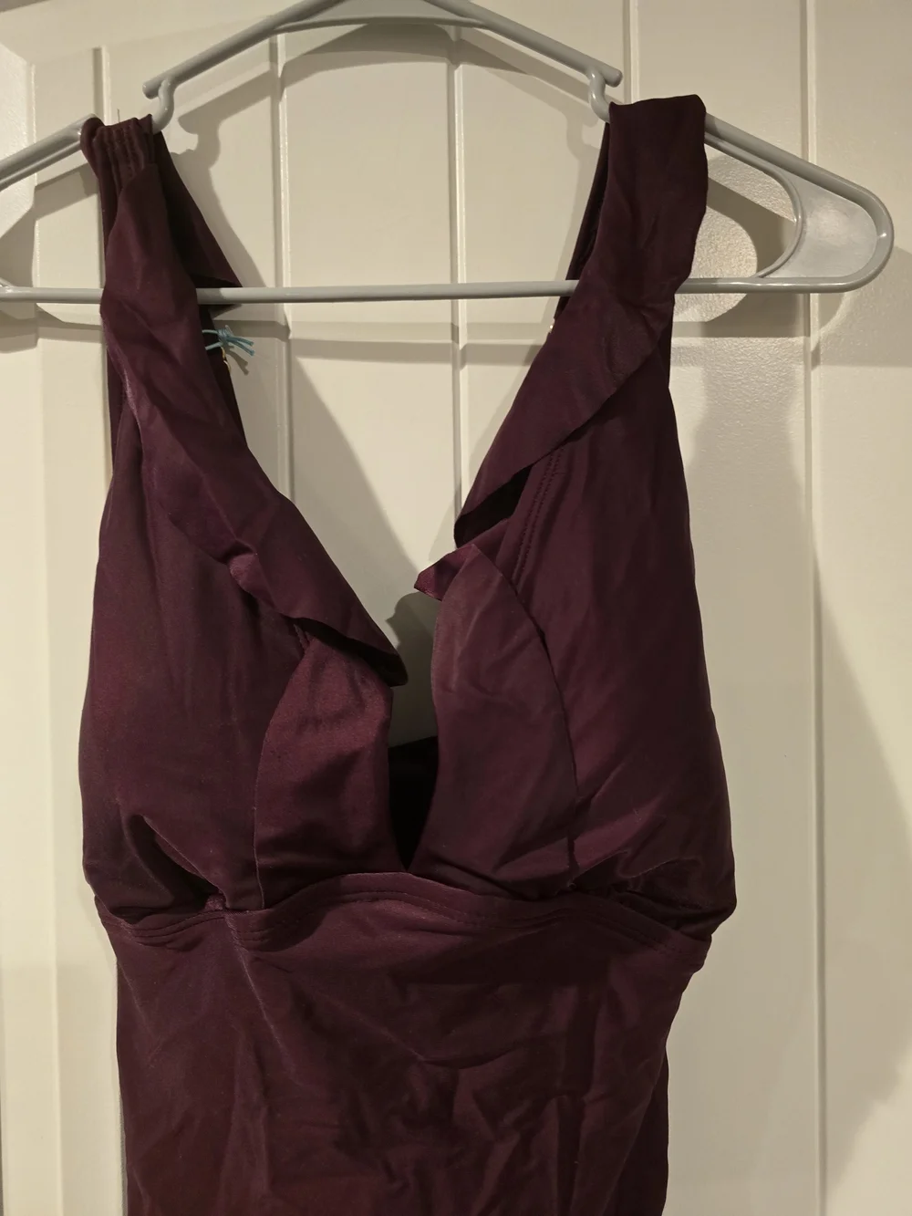 NWT Kona Sol Burgundy Ruffle V-Neck Ruched One-Piece Swimsuit Sz XL